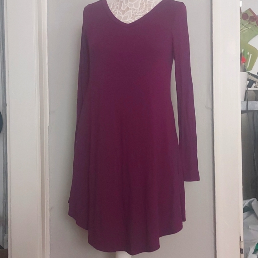 Purple, light weight fabric, long sleeve, knee length dress